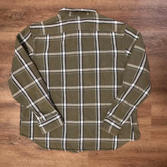 Old Navy Casual Button Down Mens XL Olive Green Plaid Dapper Flannel Shacket - Picture 3 of 6